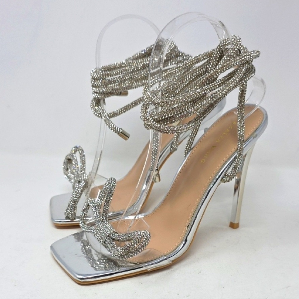 Azalea Wang Drake Silver Sandal Heels